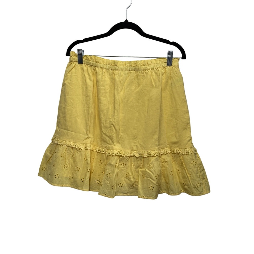 J.Crew Eyelet Mini Skirt M Yellow Lined Cottagecore Beach Coastal Boho New